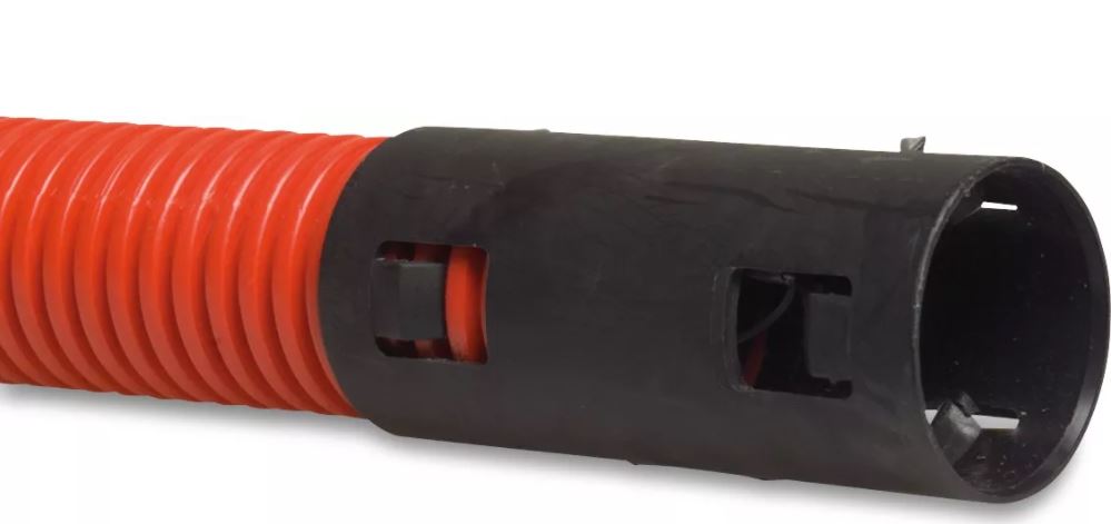 Mantelbuis - schutbuis flexibel - kabel bescherming buis - rood / zwart 90mm HDPE
